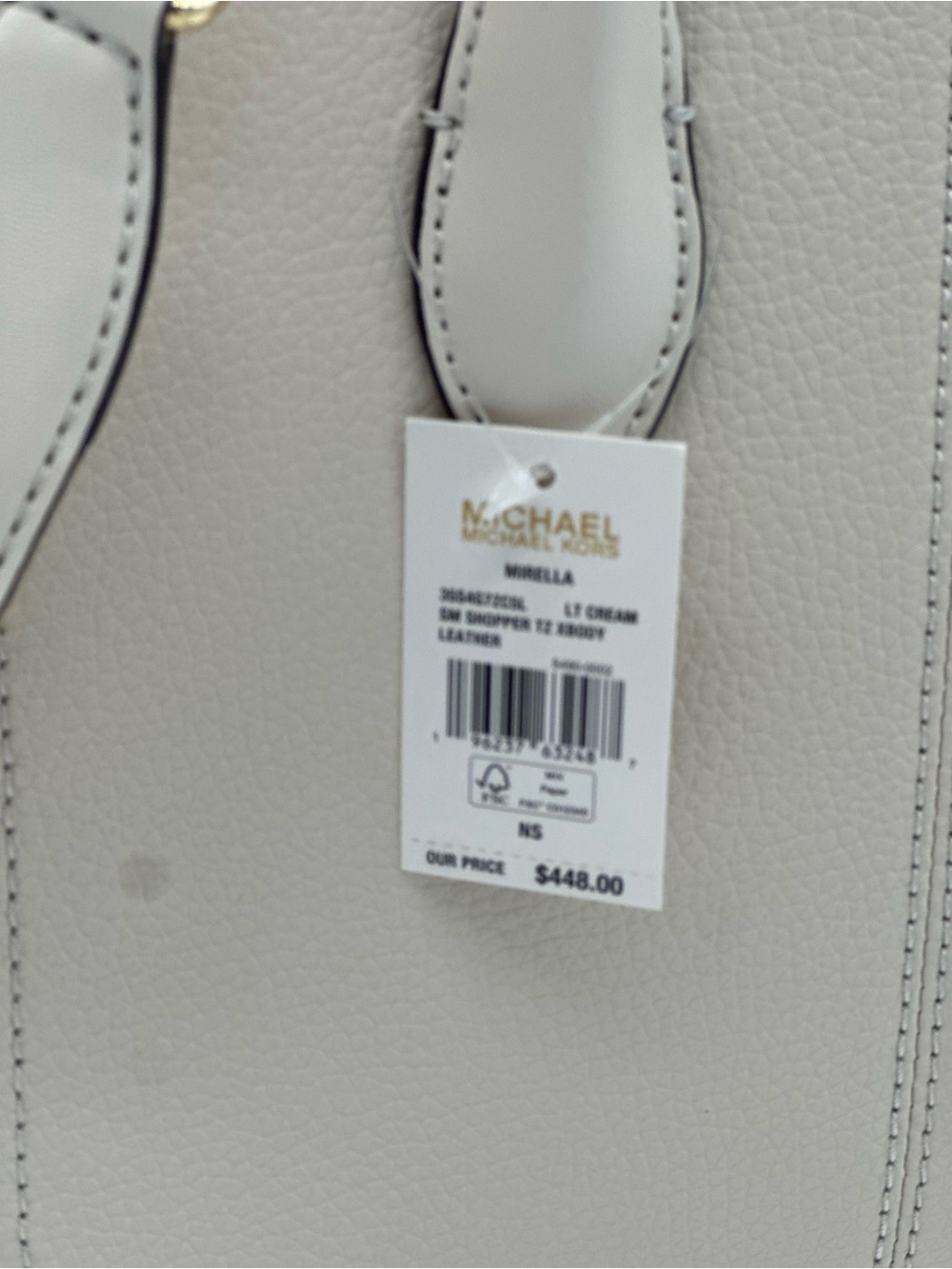 Michael Kors Cream Leather Satchel with Logo Strap and MK Charm - Picture 5 of 10